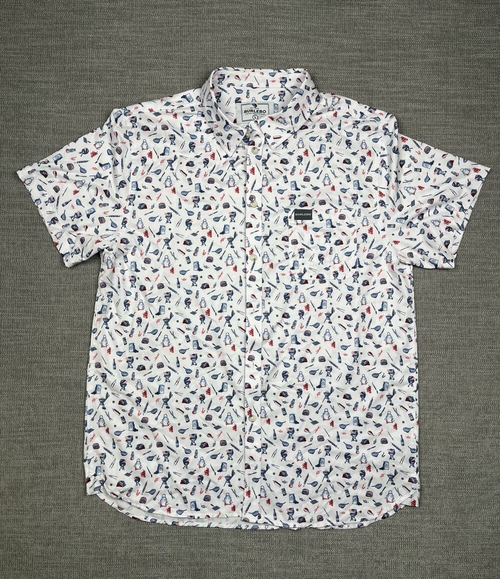 Burlebo Performance Button Up Shirt Mens White Large Grill Master BBQ Outback
